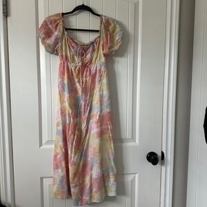 O'Neill Smocked Midi‎ Dress Floral Print Puff Sleeve Tie Front XS
